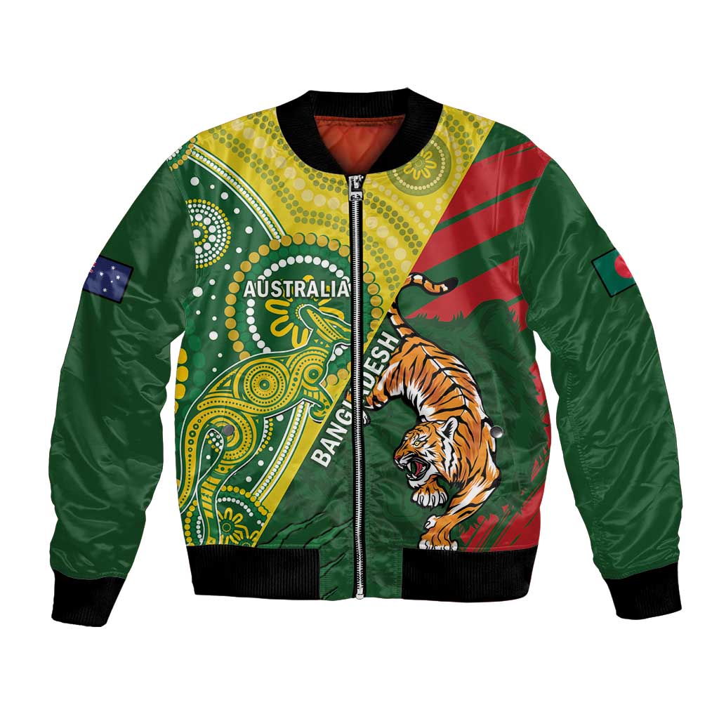Custom Bangladesh And Australia Cricket Bomber Jacket Kangaroo Tiger Together
