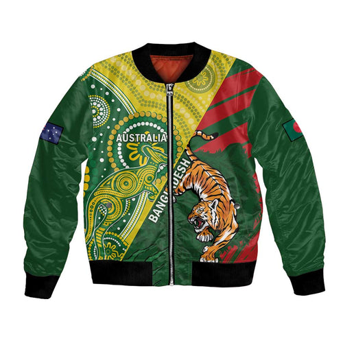 Custom Bangladesh And Australia Cricket Bomber Jacket Kangaroo Tiger Together