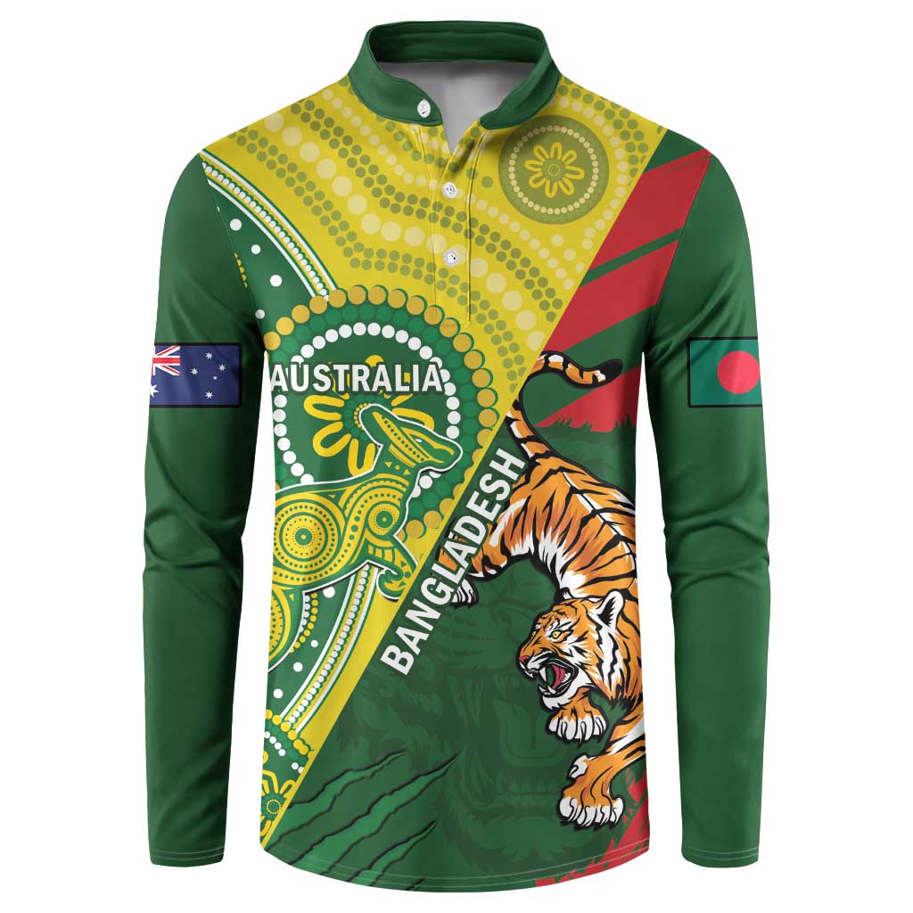 Custom Bangladesh And Australia Cricket Button Sweatshirt Kangaroo Tiger Together