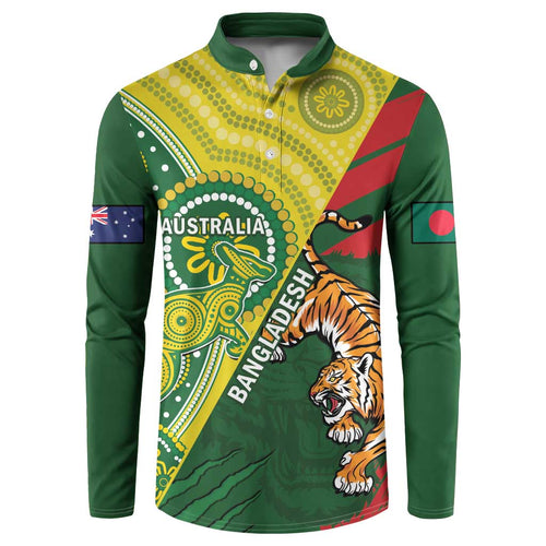 Custom Bangladesh And Australia Cricket Button Sweatshirt Kangaroo Tiger Together