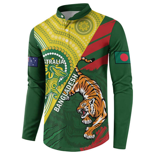 Custom Bangladesh And Australia Cricket Button Sweatshirt Kangaroo Tiger Together
