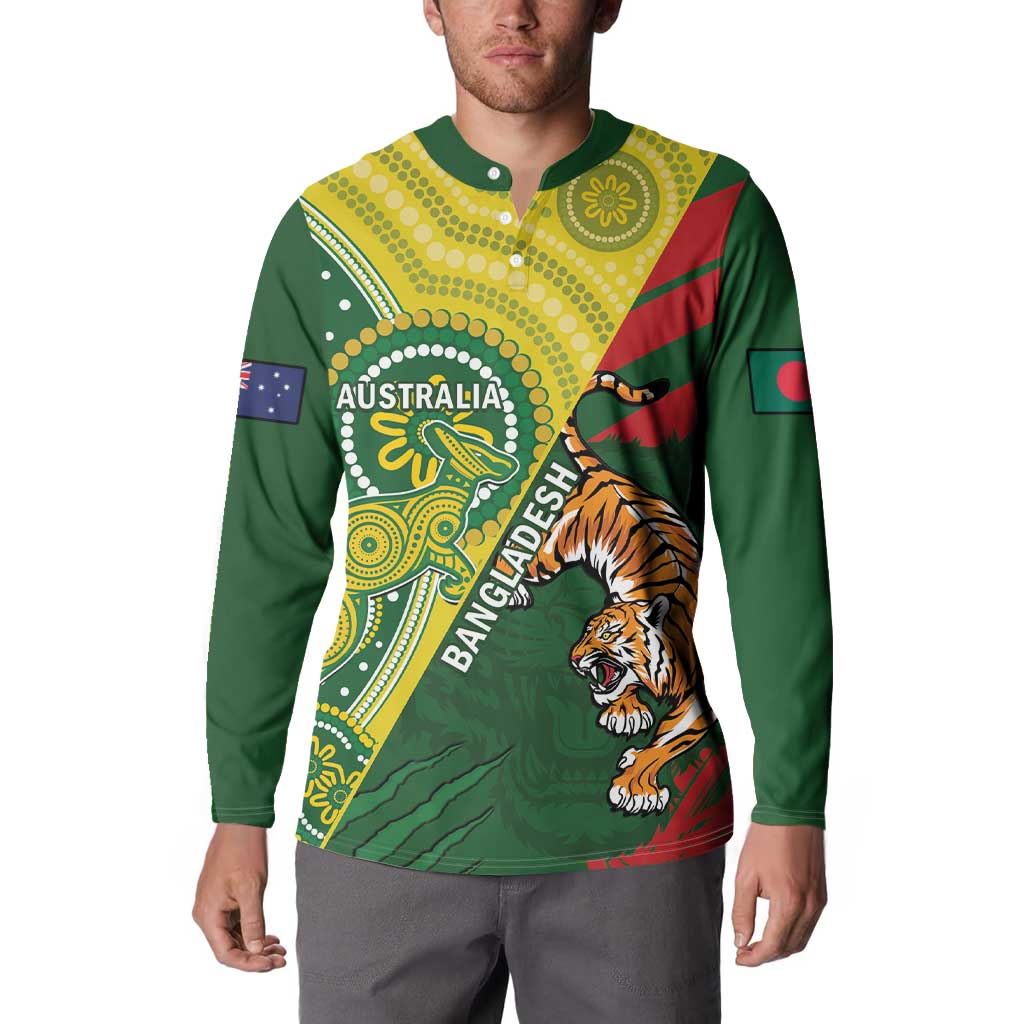 Custom Bangladesh And Australia Cricket Button Sweatshirt Kangaroo Tiger Together