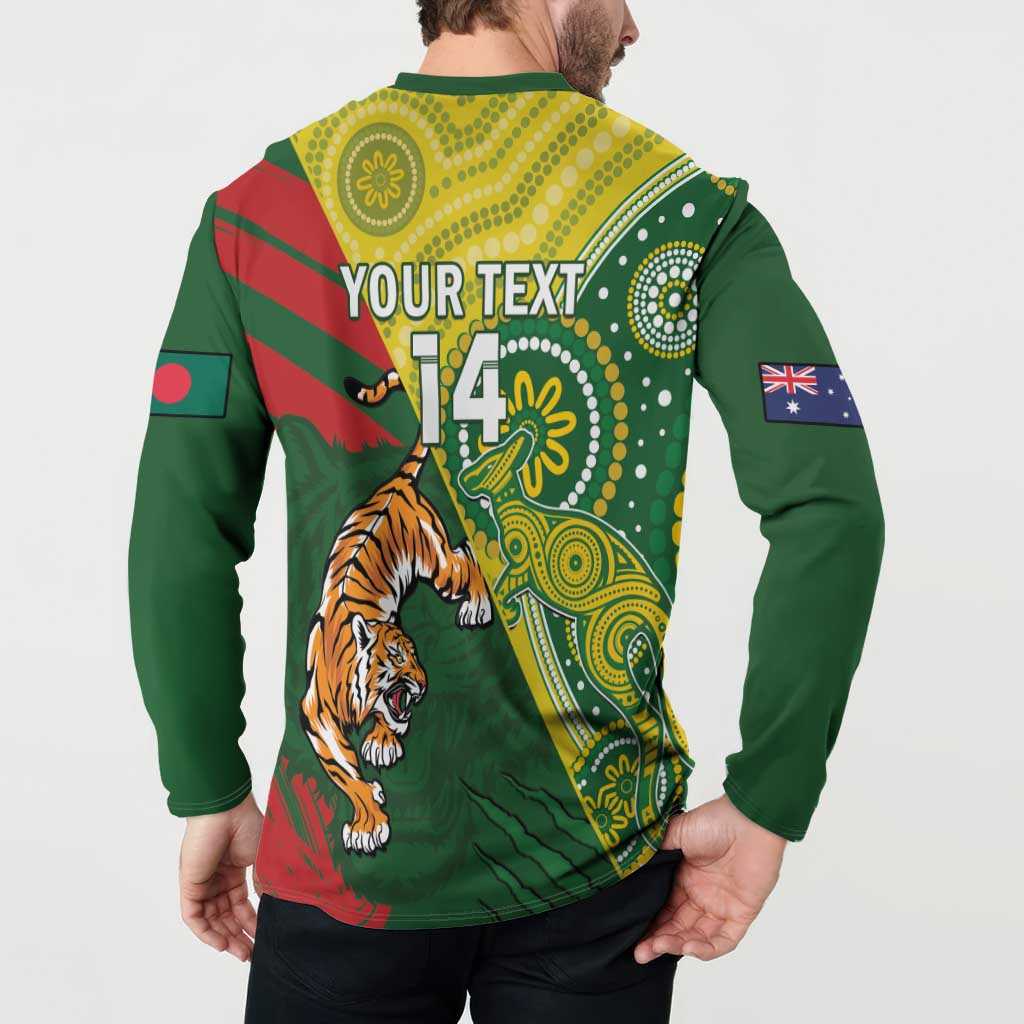 Custom Bangladesh And Australia Cricket Button Sweatshirt Kangaroo Tiger Together