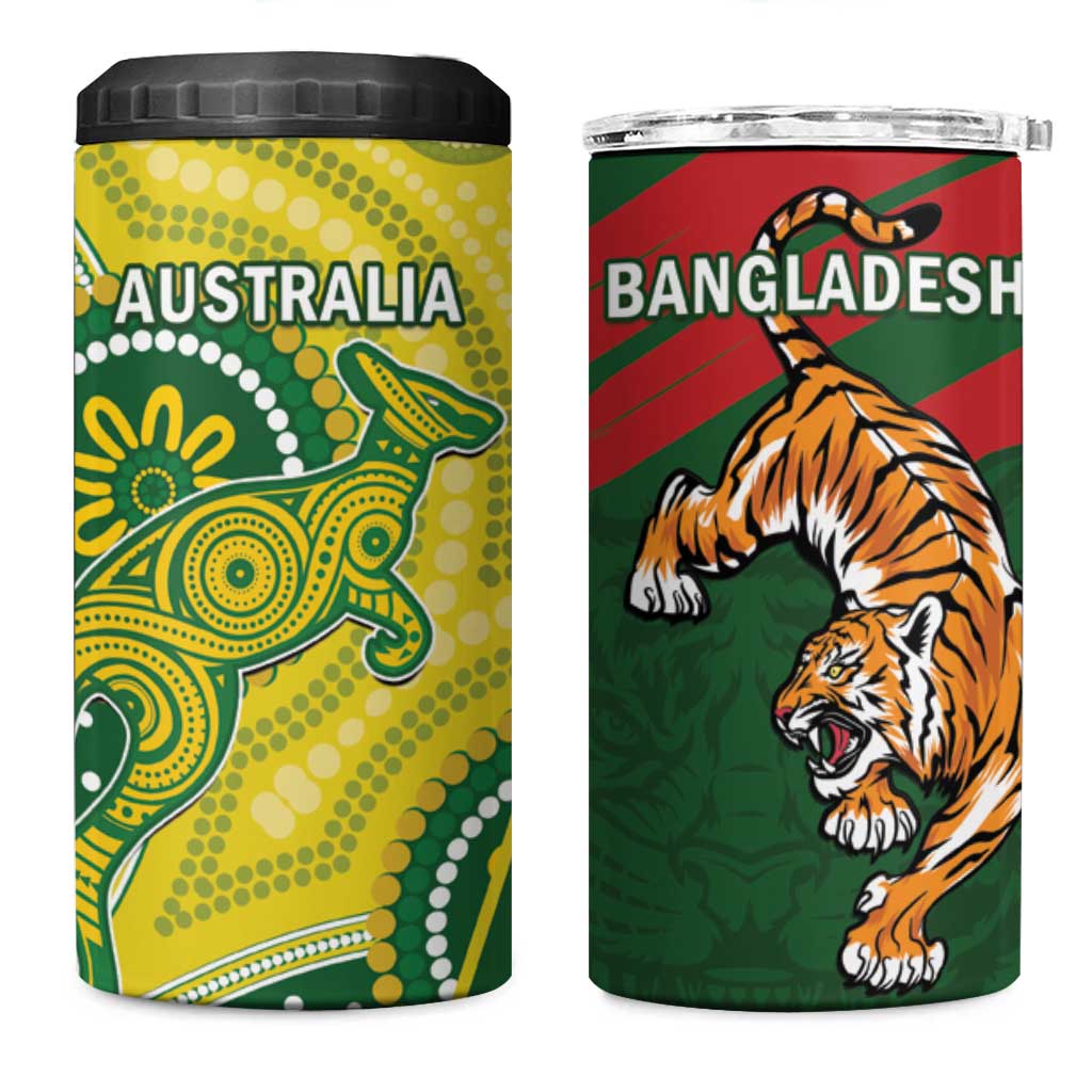 Bangladesh And Australia Cricket 4 in 1 Can Cooler Tumbler Kangaroo Tiger Together