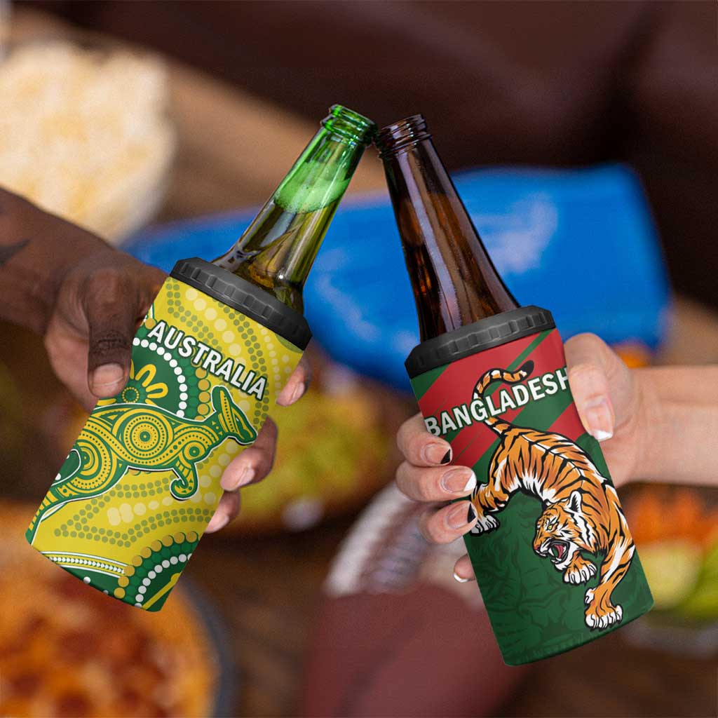 Bangladesh And Australia Cricket 4 in 1 Can Cooler Tumbler Kangaroo Tiger Together