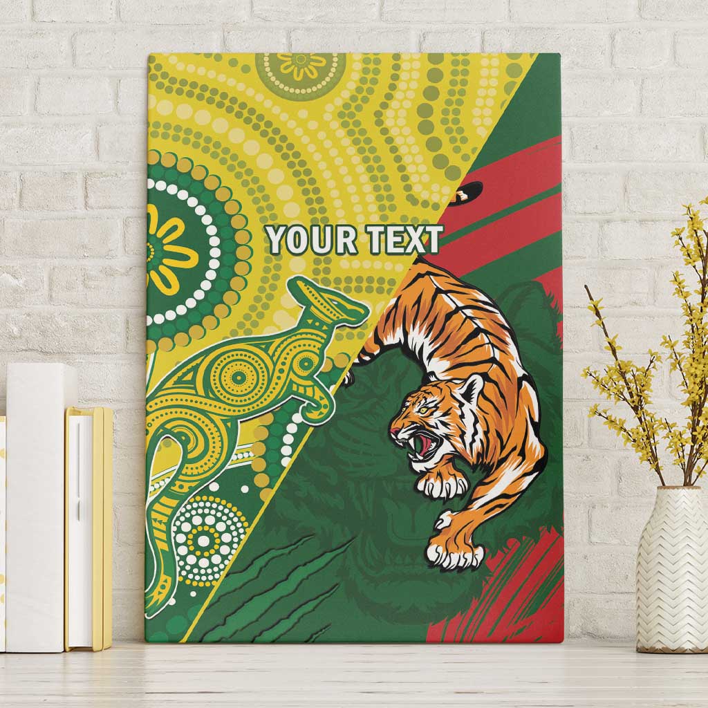 Custom Bangladesh And Australia Cricket Canvas Wall Art Kangaroo Tiger Together
