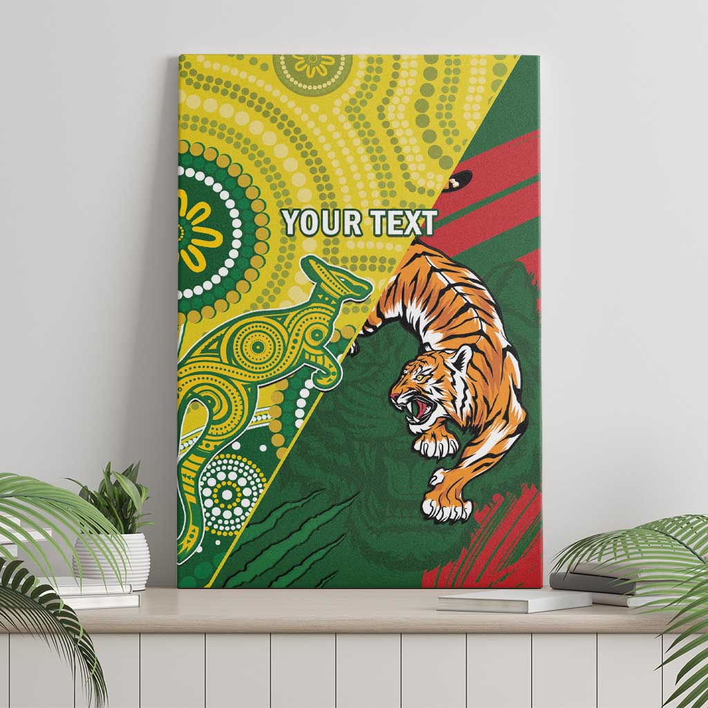 Custom Bangladesh And Australia Cricket Canvas Wall Art Kangaroo Tiger Together