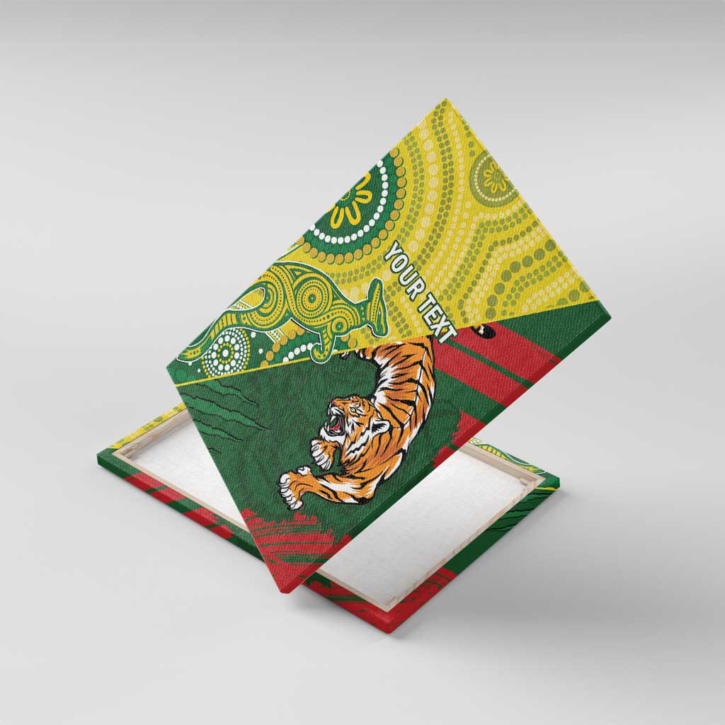 Custom Bangladesh And Australia Cricket Canvas Wall Art Kangaroo Tiger Together