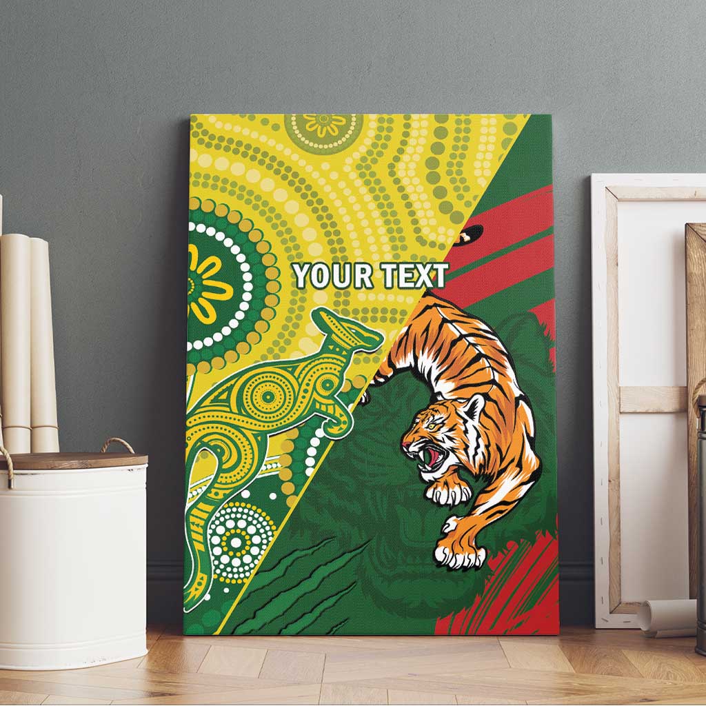 Custom Bangladesh And Australia Cricket Canvas Wall Art Kangaroo Tiger Together