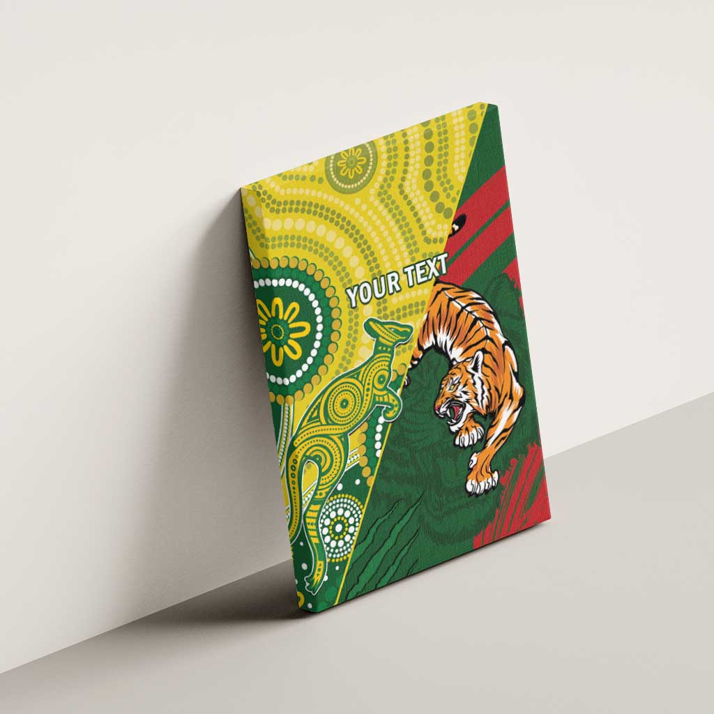 Custom Bangladesh And Australia Cricket Canvas Wall Art Kangaroo Tiger Together