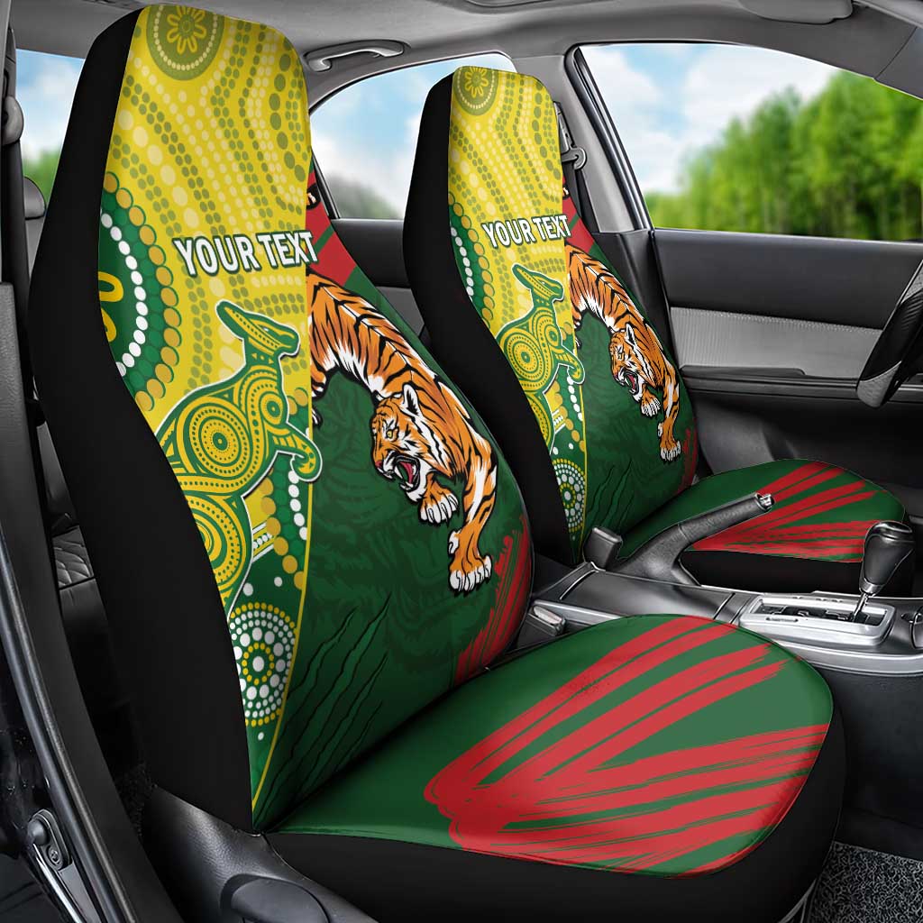 Custom Bangladesh And Australia Cricket Car Seat Cover Kangaroo Tiger Together