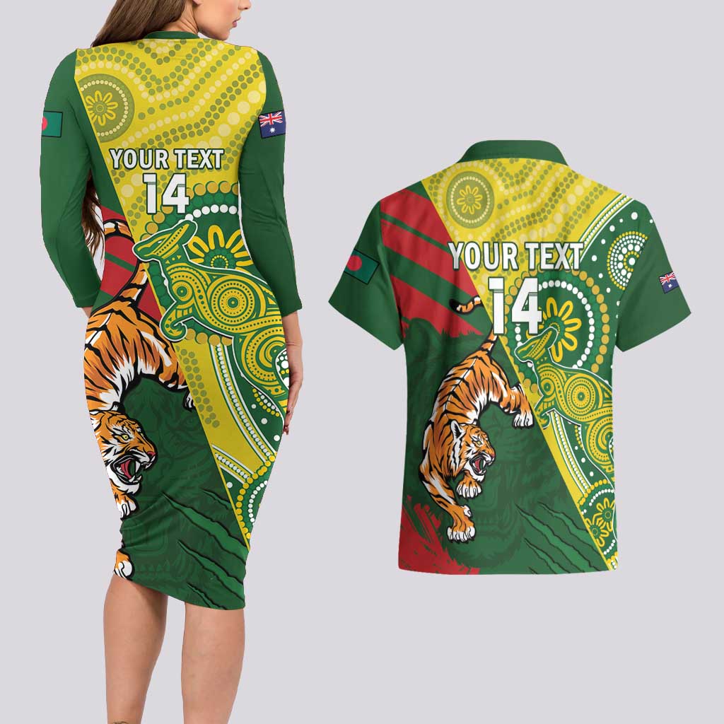 Custom Bangladesh And Australia Cricket Couples Matching Long Sleeve Bodycon Dress and Hawaiian Shirt Kangaroo Tiger Together