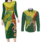 Custom Bangladesh And Australia Cricket Couples Matching Long Sleeve Bodycon Dress and Long Sleeve Button Shirt Kangaroo Tiger Together