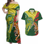 Custom Bangladesh And Australia Cricket Couples Matching Off Shoulder Maxi Dress and Hawaiian Shirt Kangaroo Tiger Together