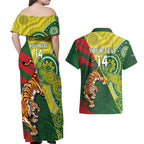 Custom Bangladesh And Australia Cricket Couples Matching Off Shoulder Maxi Dress and Hawaiian Shirt Kangaroo Tiger Together