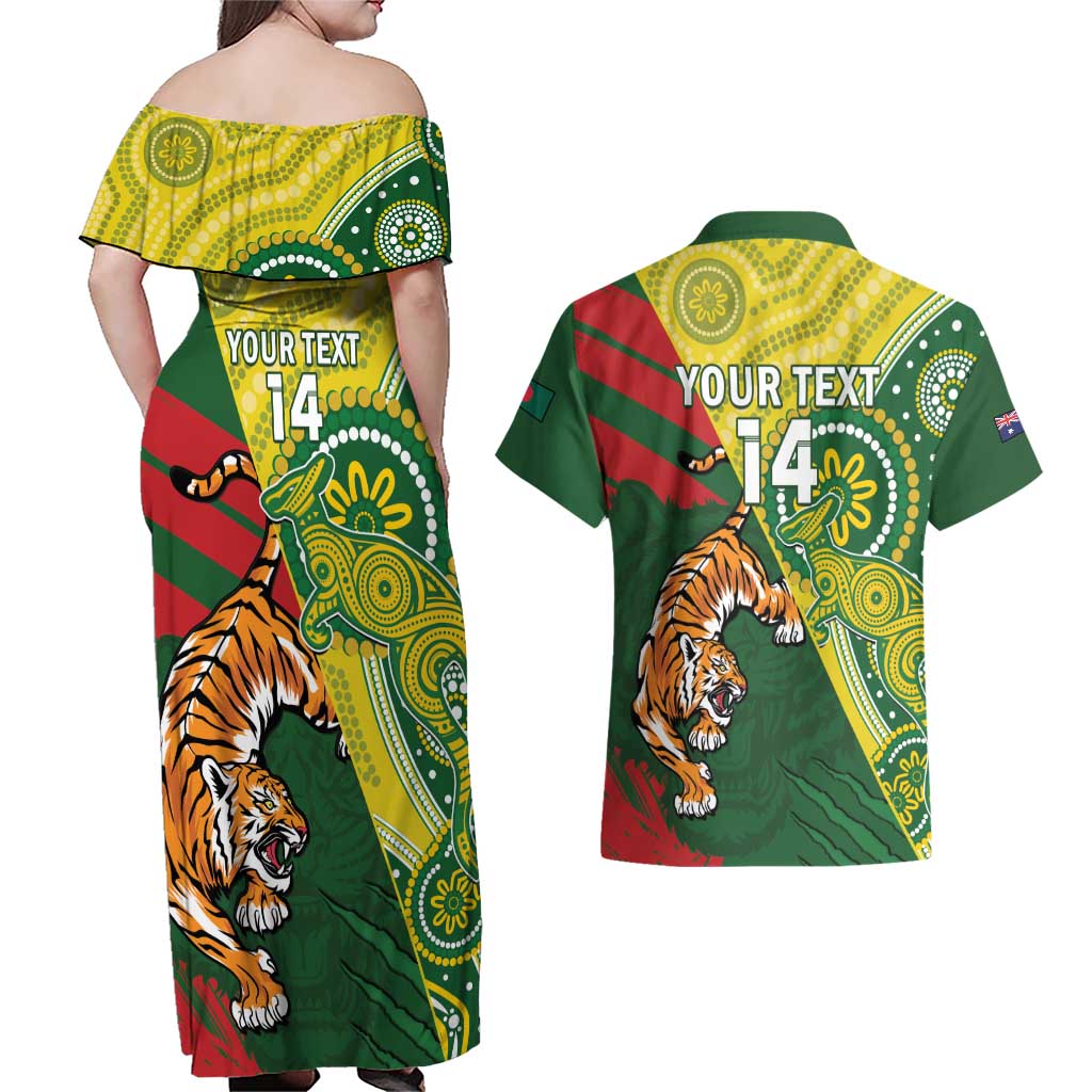 Custom Bangladesh And Australia Cricket Couples Matching Off Shoulder Maxi Dress and Hawaiian Shirt Kangaroo Tiger Together