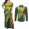 Custom Bangladesh And Australia Cricket Couples Matching Off Shoulder Maxi Dress and Long Sleeve Button Shirt Kangaroo Tiger Together