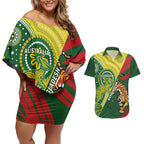Custom Bangladesh And Australia Cricket Couples Matching Off Shoulder Short Dress and Hawaiian Shirt Kangaroo Tiger Together