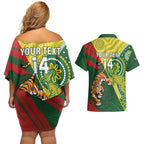 Custom Bangladesh And Australia Cricket Couples Matching Off Shoulder Short Dress and Hawaiian Shirt Kangaroo Tiger Together