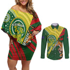 Custom Bangladesh And Australia Cricket Couples Matching Off Shoulder Short Dress and Long Sleeve Button Shirt Kangaroo Tiger Together