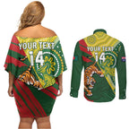 Custom Bangladesh And Australia Cricket Couples Matching Off Shoulder Short Dress and Long Sleeve Button Shirt Kangaroo Tiger Together