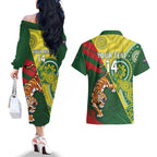 Custom Bangladesh And Australia Cricket Couples Matching Off The Shoulder Long Sleeve Dress and Hawaiian Shirt Kangaroo Tiger Together
