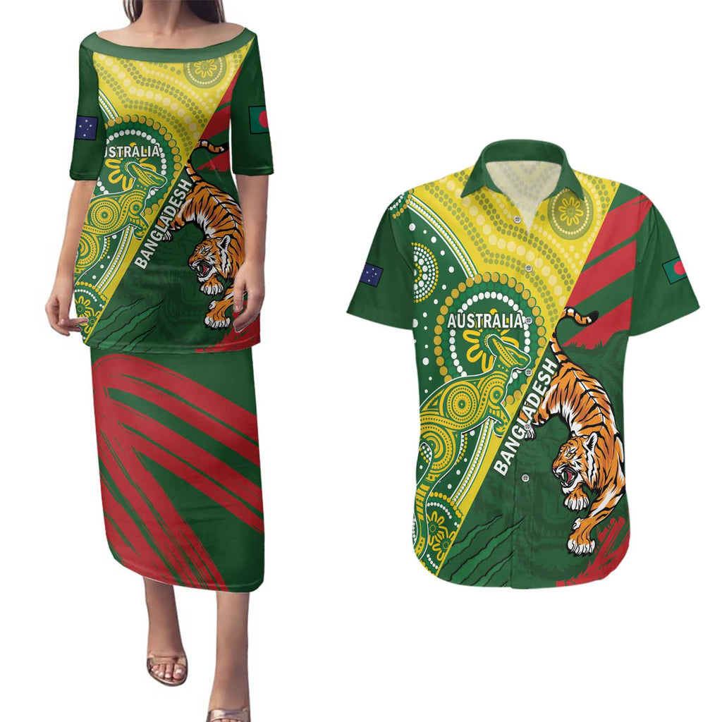 Custom Bangladesh And Australia Cricket Couples Matching Puletasi and Hawaiian Shirt Kangaroo Tiger Together