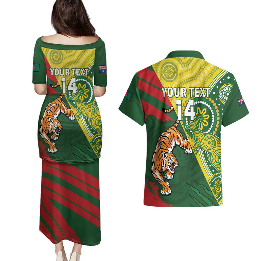 Custom Bangladesh And Australia Cricket Couples Matching Puletasi and Hawaiian Shirt Kangaroo Tiger Together