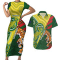 Custom Bangladesh And Australia Cricket Couples Matching Short Sleeve Bodycon Dress and Hawaiian Shirt Kangaroo Tiger Together