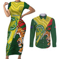 Custom Bangladesh And Australia Cricket Couples Matching Short Sleeve Bodycon Dress and Long Sleeve Button Shirt Kangaroo Tiger Together