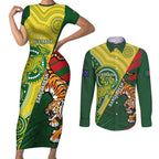 Custom Bangladesh And Australia Cricket Couples Matching Short Sleeve Bodycon Dress and Long Sleeve Button Shirt Kangaroo Tiger Together
