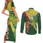 Custom Bangladesh And Australia Cricket Couples Matching Short Sleeve Bodycon Dress and Long Sleeve Button Shirt Kangaroo Tiger Together
