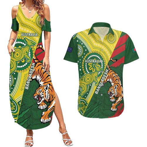 Custom Bangladesh And Australia Cricket Couples Matching Summer Maxi Dress and Hawaiian Shirt Kangaroo Tiger Together