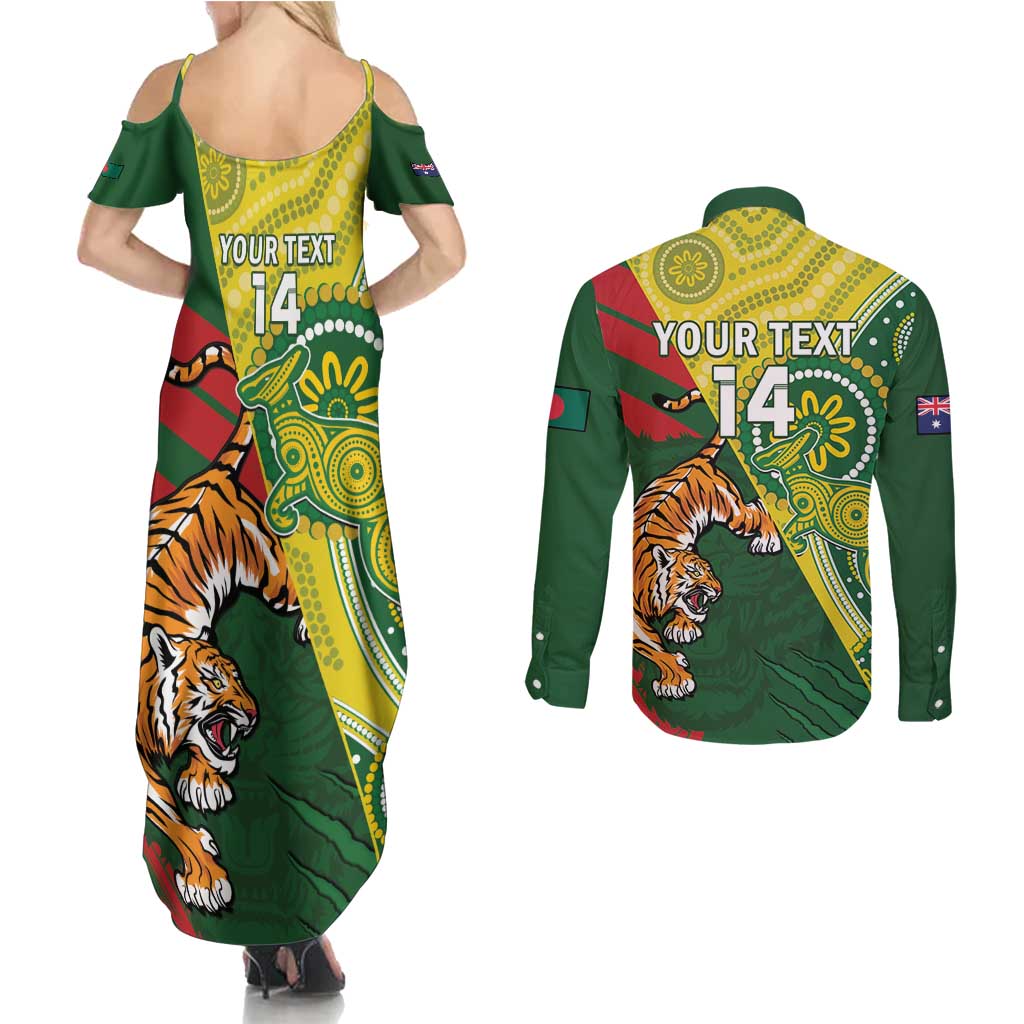 Custom Bangladesh And Australia Cricket Couples Matching Summer Maxi Dress and Long Sleeve Button Shirt Kangaroo Tiger Together