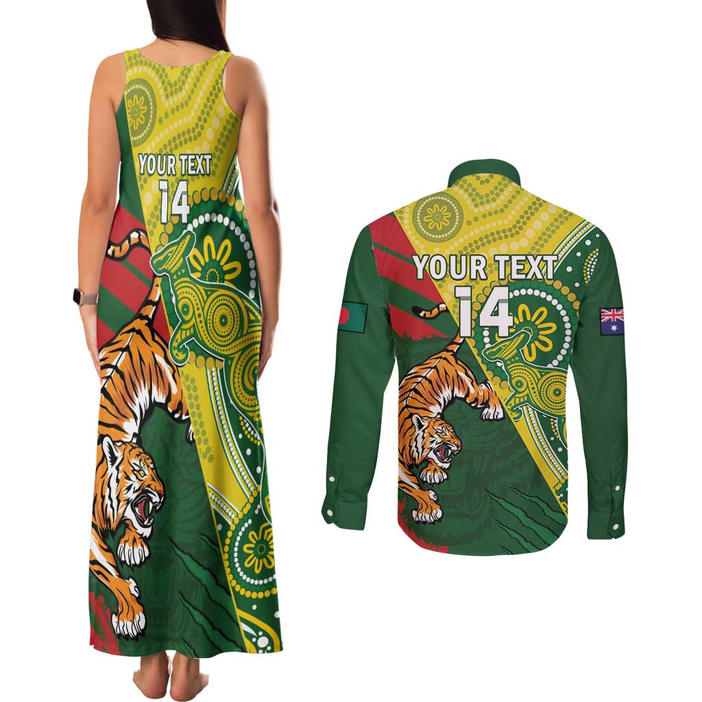 Custom Bangladesh And Australia Cricket Couples Matching Tank Maxi Dress and Long Sleeve Button Shirt Kangaroo Tiger Together