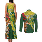 Custom Bangladesh And Australia Cricket Couples Matching Tank Maxi Dress and Long Sleeve Button Shirt Kangaroo Tiger Together