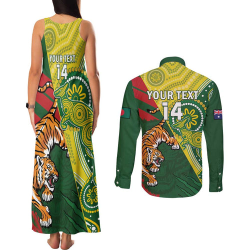 Custom Bangladesh And Australia Cricket Couples Matching Tank Maxi Dress and Long Sleeve Button Shirt Kangaroo Tiger Together