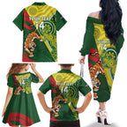 Custom Bangladesh And Australia Cricket Family Matching Off The Shoulder Long Sleeve Dress and Hawaiian Shirt Kangaroo Tiger Together