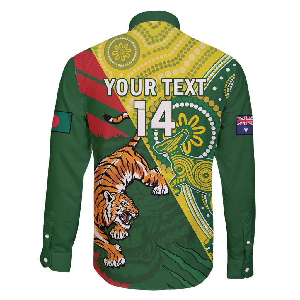Custom Bangladesh And Australia Cricket Family Matching Off Shoulder Maxi Dress and Hawaiian Shirt Kangaroo Tiger Together