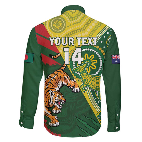 Custom Bangladesh And Australia Cricket Family Matching Off Shoulder Maxi Dress and Hawaiian Shirt Kangaroo Tiger Together