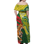 Custom Bangladesh And Australia Cricket Family Matching Off Shoulder Maxi Dress and Hawaiian Shirt Kangaroo Tiger Together