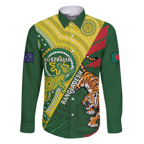 Custom Bangladesh And Australia Cricket Family Matching Puletasi and Hawaiian Shirt Kangaroo Tiger Together