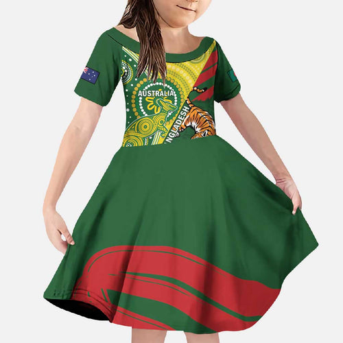 Custom Bangladesh And Australia Cricket Family Matching Summer Maxi Dress and Hawaiian Shirt Kangaroo Tiger Together