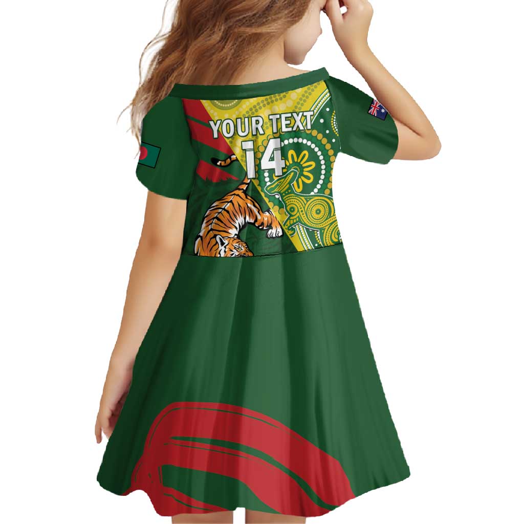 Custom Bangladesh And Australia Cricket Family Matching Summer Maxi Dress and Hawaiian Shirt Kangaroo Tiger Together