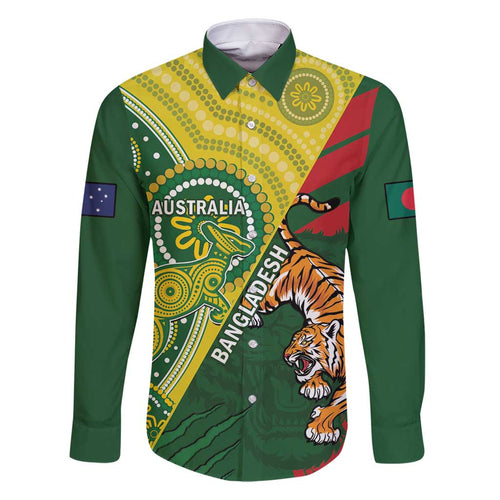 Custom Bangladesh And Australia Cricket Family Matching Summer Maxi Dress and Hawaiian Shirt Kangaroo Tiger Together