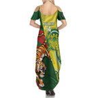 Custom Bangladesh And Australia Cricket Family Matching Summer Maxi Dress and Hawaiian Shirt Kangaroo Tiger Together