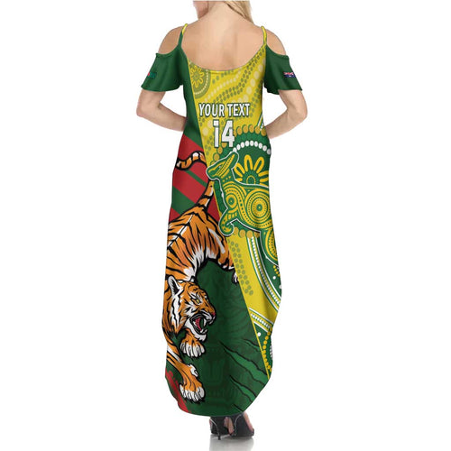 Custom Bangladesh And Australia Cricket Family Matching Summer Maxi Dress and Hawaiian Shirt Kangaroo Tiger Together