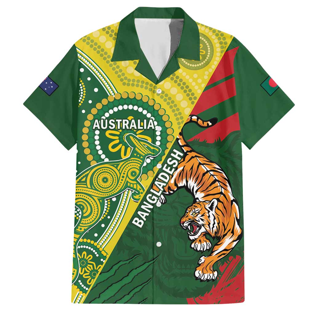 Custom Bangladesh And Australia Cricket Hawaiian Shirt Kangaroo Tiger Together