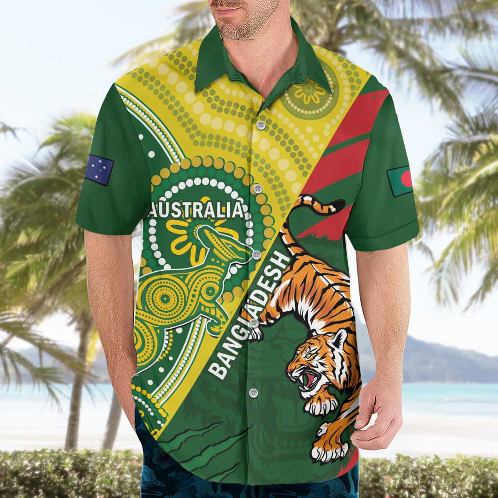 Custom Bangladesh And Australia Cricket Hawaiian Shirt Kangaroo Tiger Together