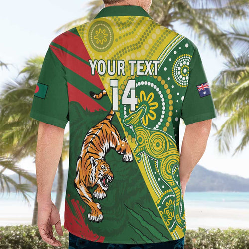 Custom Bangladesh And Australia Cricket Hawaiian Shirt Kangaroo Tiger Together